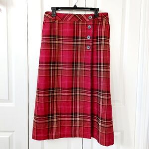 Red Plaid‎ Wool Wrap Maxi Skirt size 8 Petite Eddie Bauer Wool #5289 Christmas